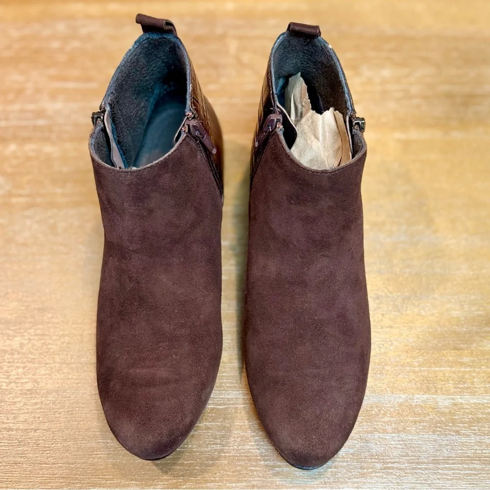 Munro Women’s Lexi Brown Suede/Croco Bootie Comfort Water Resistant Sz 7.5‎